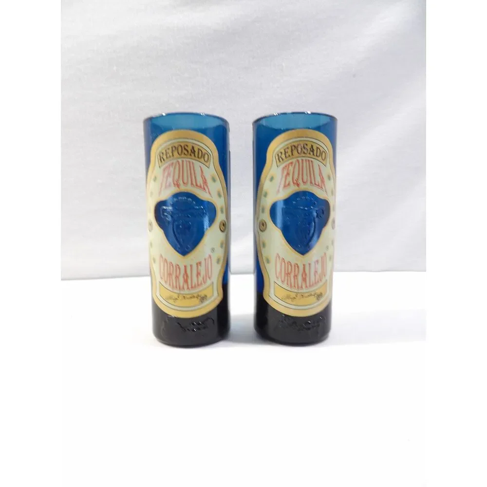 Reposado Tequila Corralejo cobalt blue shot glass set, 2 pcs, tall shooter glass